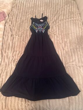 Justice Blue Maxi Dress with Colorful Embroidered Yoke